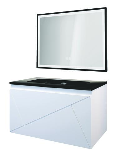 Meuble LONDRES a suspendre 80cm blanc avec miroir LED SEVILLE 